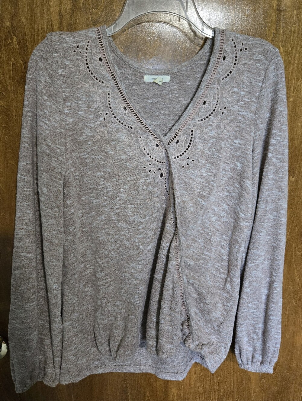 Light Pink Eyelet V-Neck Knit Cardigan